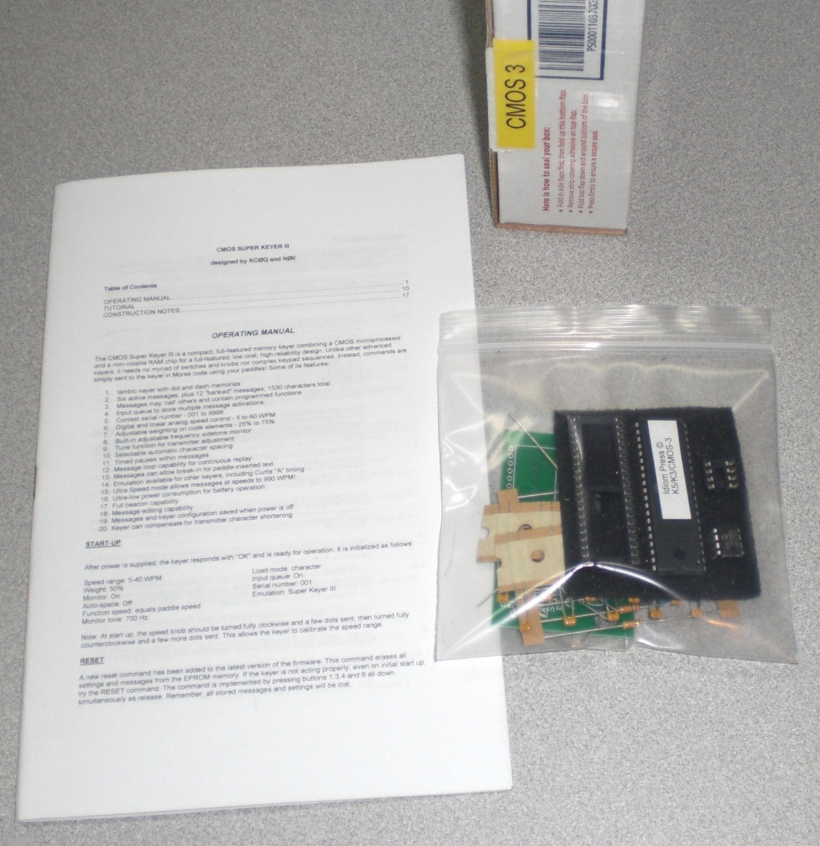 All the features of the K-5 are also offered as a partial kit, the Super CMOS III Keyer. All features of the K-5 are included, except for the capability of
