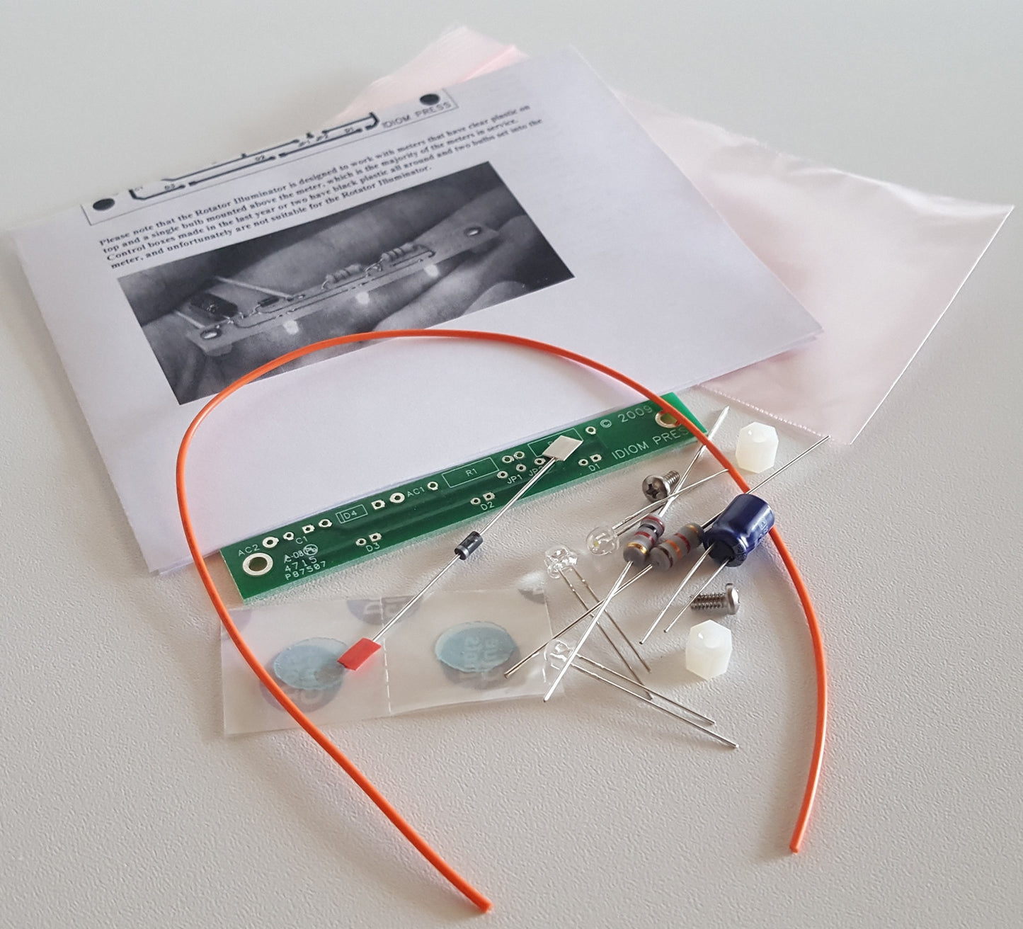 The Rotator Illuminator Assembled/Tested unit by Ham Supply / Idiom Press is a three-LED replacement circuit for the incandescent lamp in Hy-Gain control boxes.