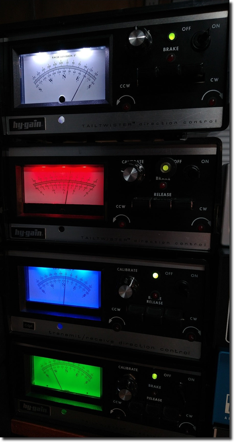 The Rotator Illuminator Assembled/Tested unit by Ham Supply / Idiom Press is a three-LED replacement circuit for the incandescent lamp in Hy-Gain control boxes.